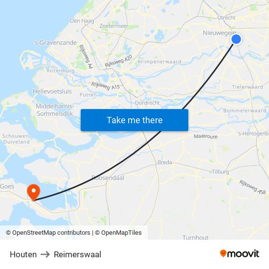 Houten to Reimerswaal map