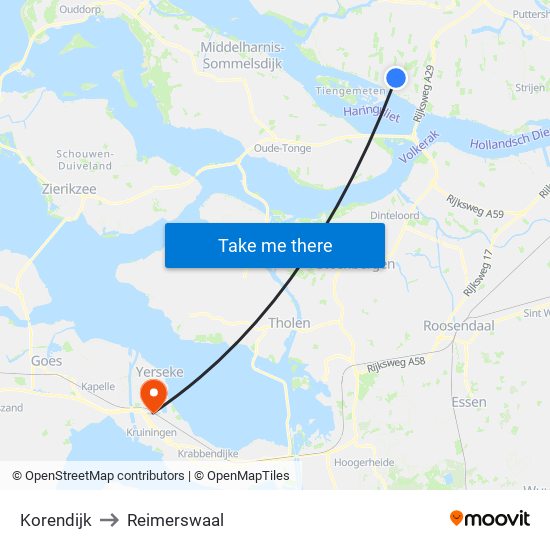 Korendijk to Reimerswaal map