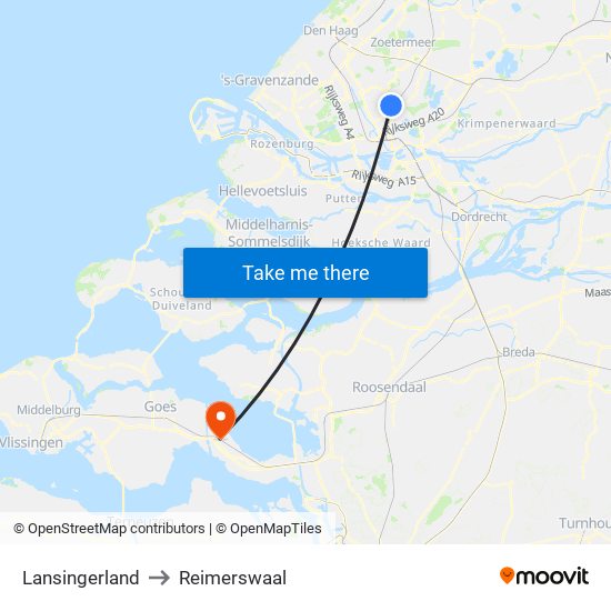 Lansingerland to Reimerswaal map