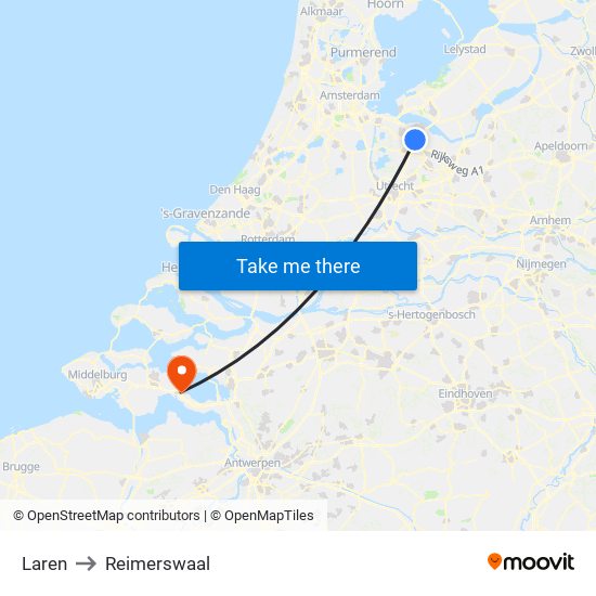 Laren to Reimerswaal map