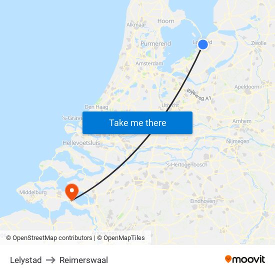 Lelystad to Reimerswaal map