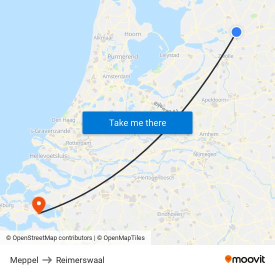 Meppel to Reimerswaal map