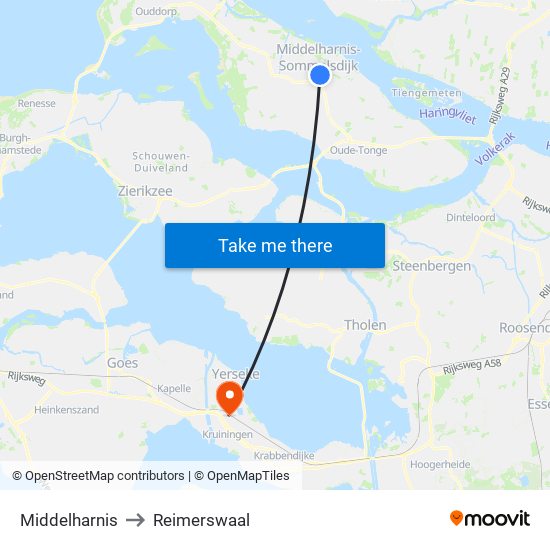 Middelharnis to Reimerswaal map