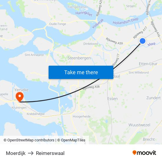 Moerdijk to Reimerswaal map