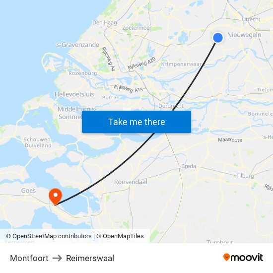 Montfoort to Reimerswaal map