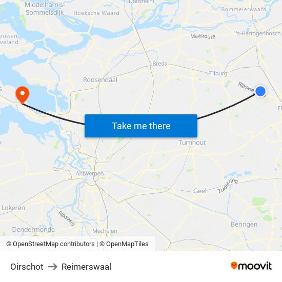 Oirschot to Reimerswaal map