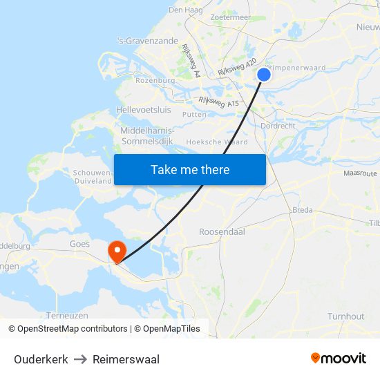 Ouderkerk to Reimerswaal map
