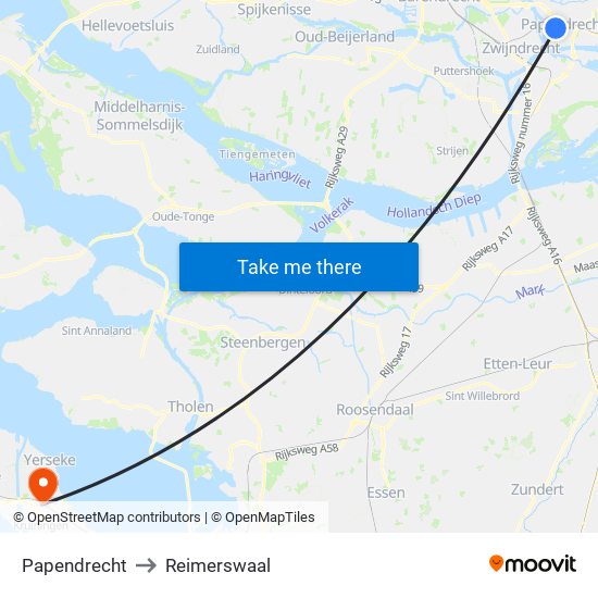 Papendrecht to Reimerswaal map