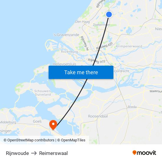 Rijnwoude to Reimerswaal map