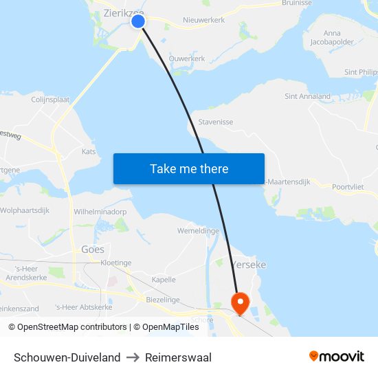 Schouwen-Duiveland to Reimerswaal map