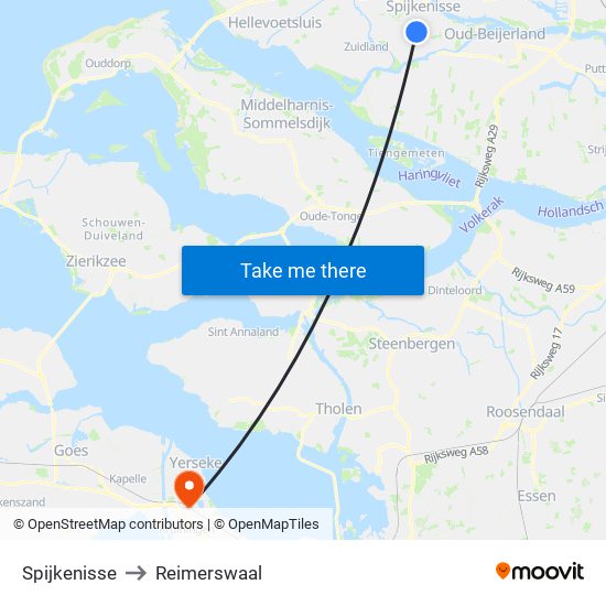 Spijkenisse to Reimerswaal map