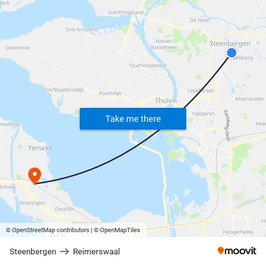 Steenbergen to Reimerswaal map