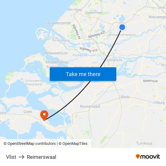Vlist to Reimerswaal map