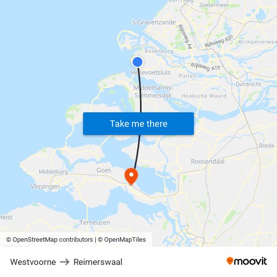 Westvoorne to Reimerswaal map