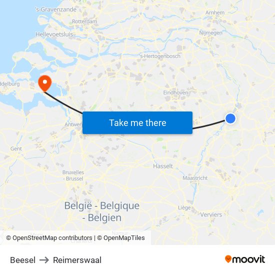 Beesel to Reimerswaal map