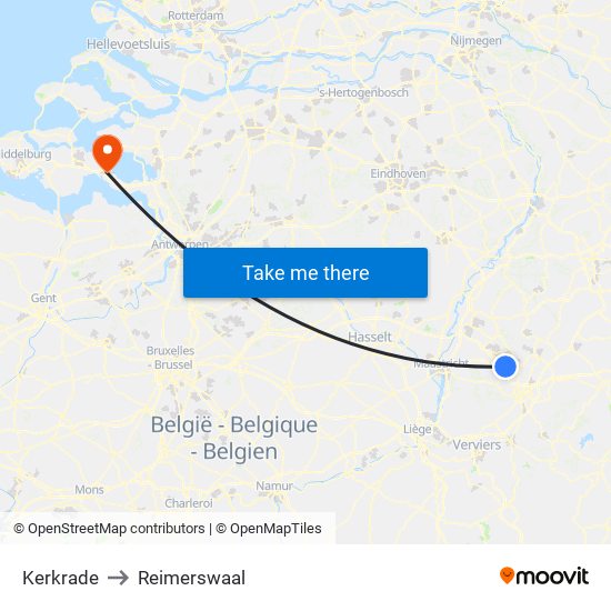 Kerkrade to Reimerswaal map