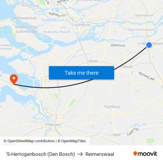 'S-Hertogenbosch (Den Bosch) to Reimerswaal map