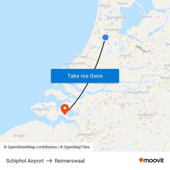 Schiphol Airport to Reimerswaal map