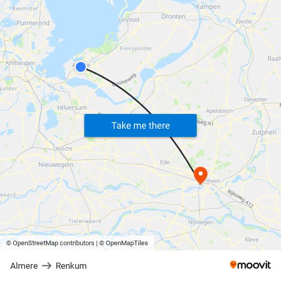 Almere to Renkum map