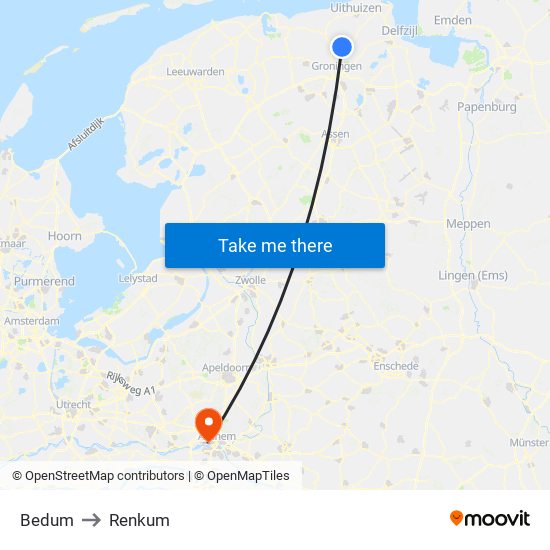 Bedum to Renkum map