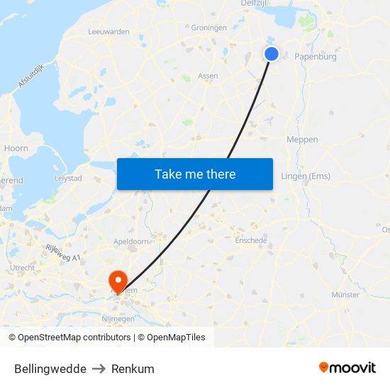 Bellingwedde to Renkum map