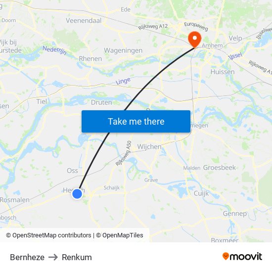 Bernheze to Renkum map