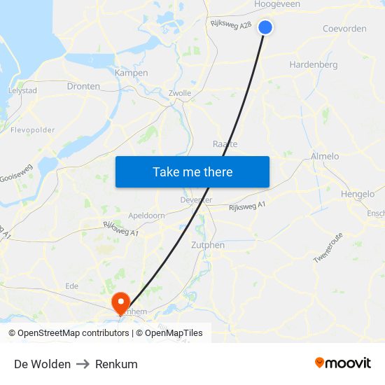 De Wolden to Renkum map