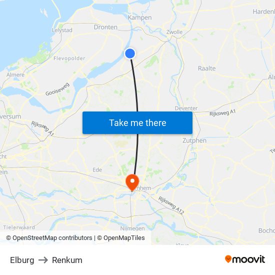 Elburg to Renkum map