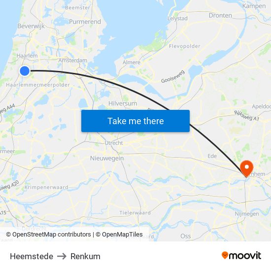 Heemstede to Renkum map