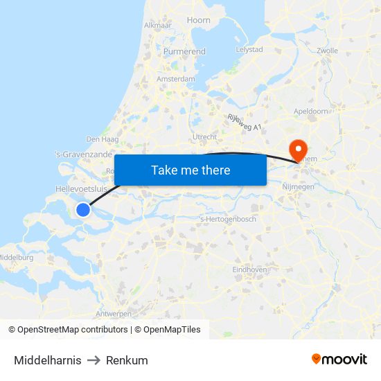 Middelharnis to Renkum map