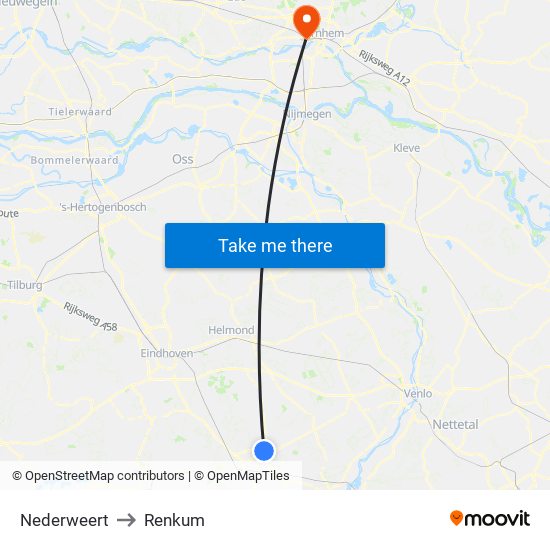 Nederweert to Renkum map