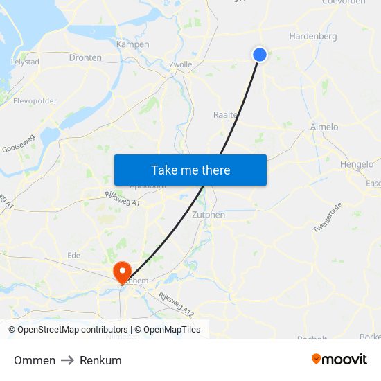 Ommen to Renkum map