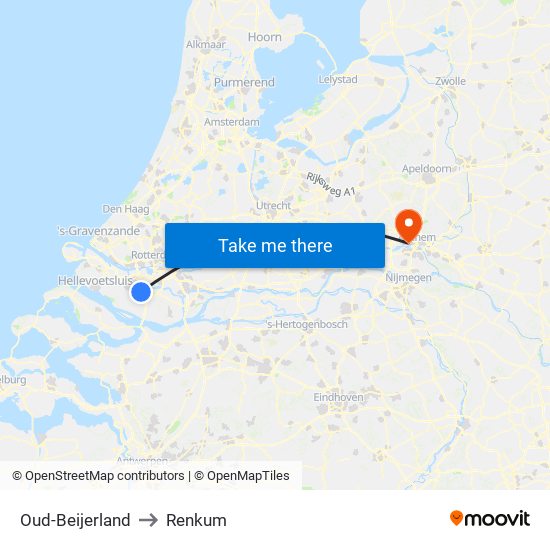 Oud-Beijerland to Renkum map
