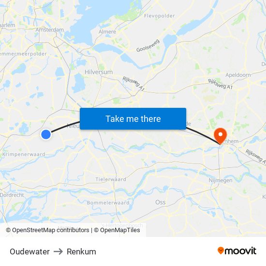 Oudewater to Renkum map