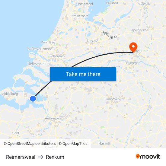 Reimerswaal to Renkum map