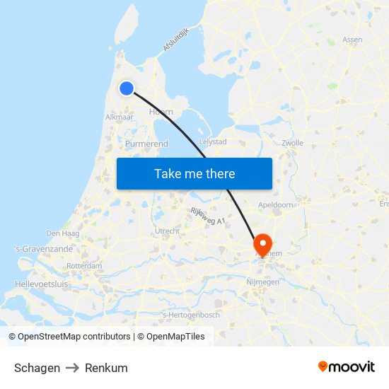 Schagen to Renkum map