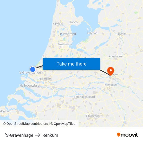 'S-Gravenhage to Renkum map