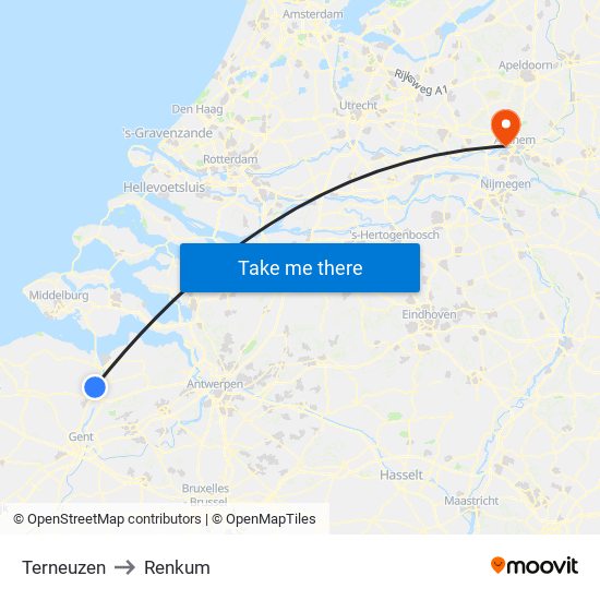 Terneuzen to Renkum map