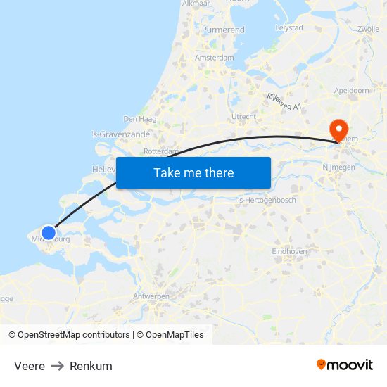 Veere to Renkum map