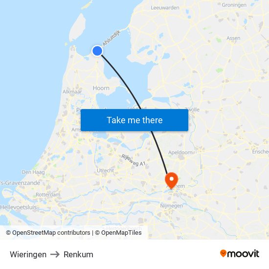 Wieringen to Renkum map