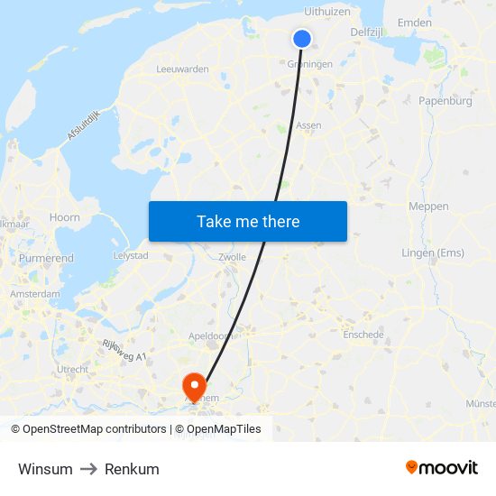 Winsum to Renkum map