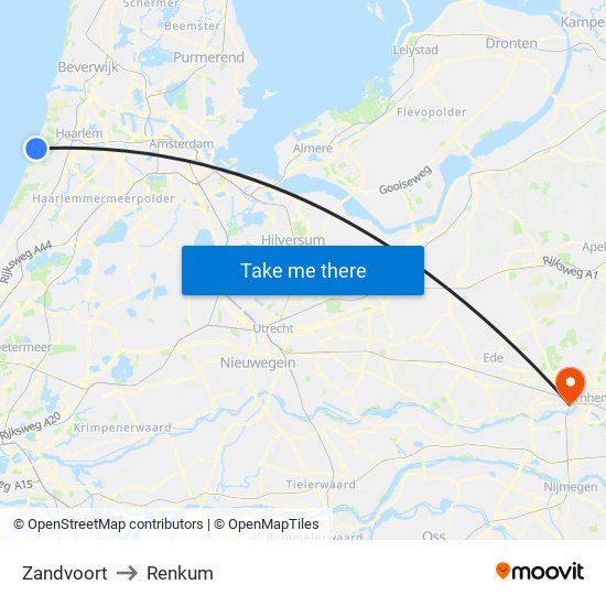 Zandvoort to Renkum map