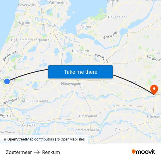 Zoetermeer to Renkum map