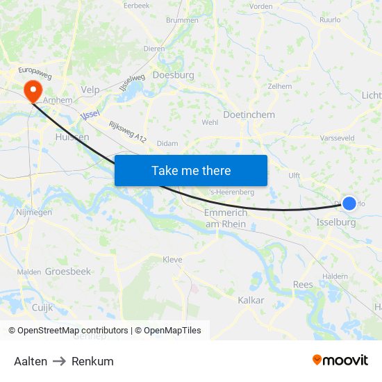 Aalten to Renkum map