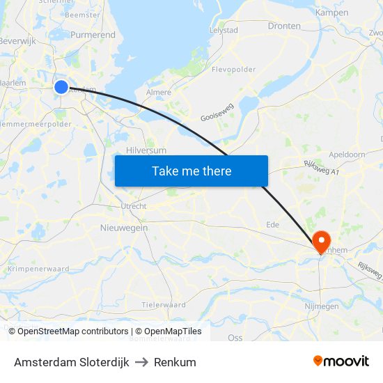 Amsterdam Sloterdijk to Renkum map