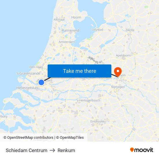 Schiedam Centrum to Renkum map