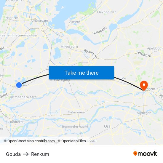 Gouda to Renkum map