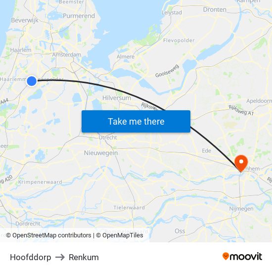 Hoofddorp to Renkum map