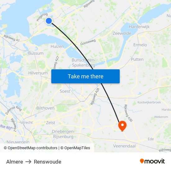 Almere to Renswoude map