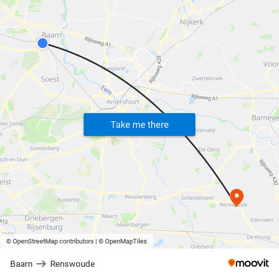 Baarn to Renswoude map